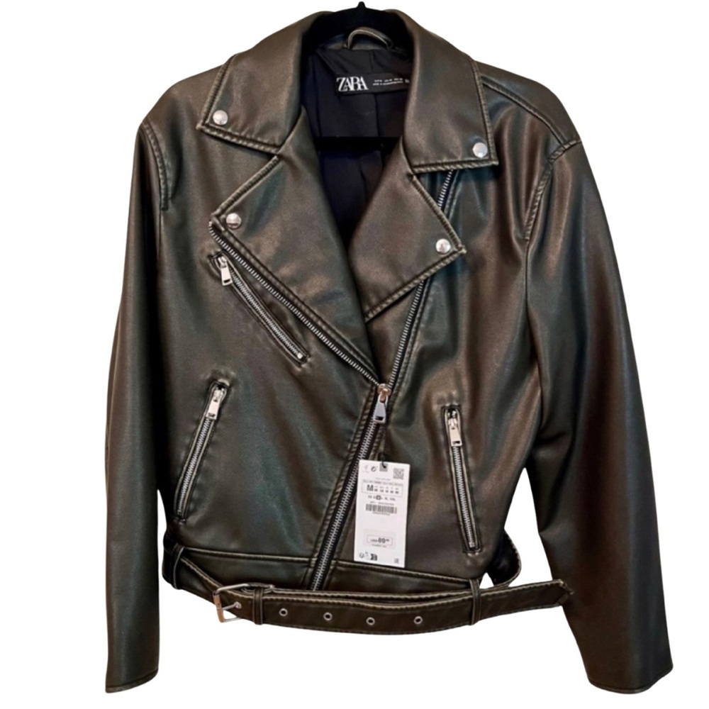 Zara Vegan Leather Jacket in Dark Brown • Size Medium • NEW WITH TAGS - Picture 2 of 12
